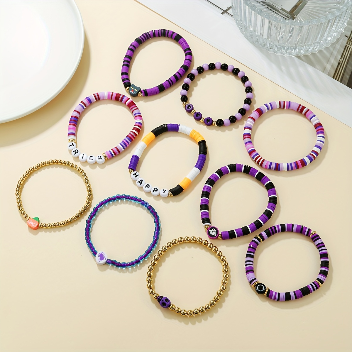 Halloween Pumpkin Bracelet Set - Acrylic Cartoon Hand Accessory